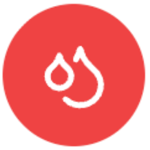Red circle with a white droplet icon on a white background