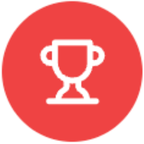 Red circle with a white trophy icon on a white background